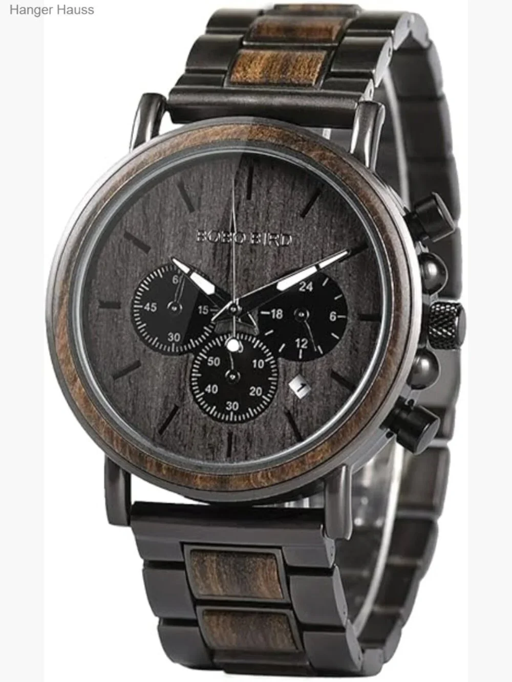 Wood & Stainless Steel Chronograph Military Quartz Casual Wristwatch